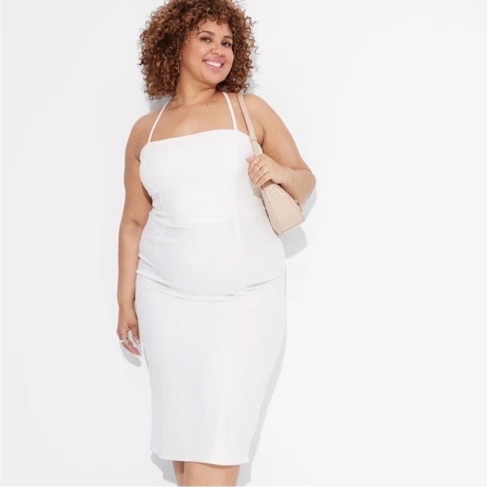 NWT white lace up back midi dress
